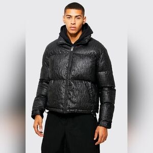 Boohoo man Textured Funnel Neck Black Puffer Coat NWT Large Men's